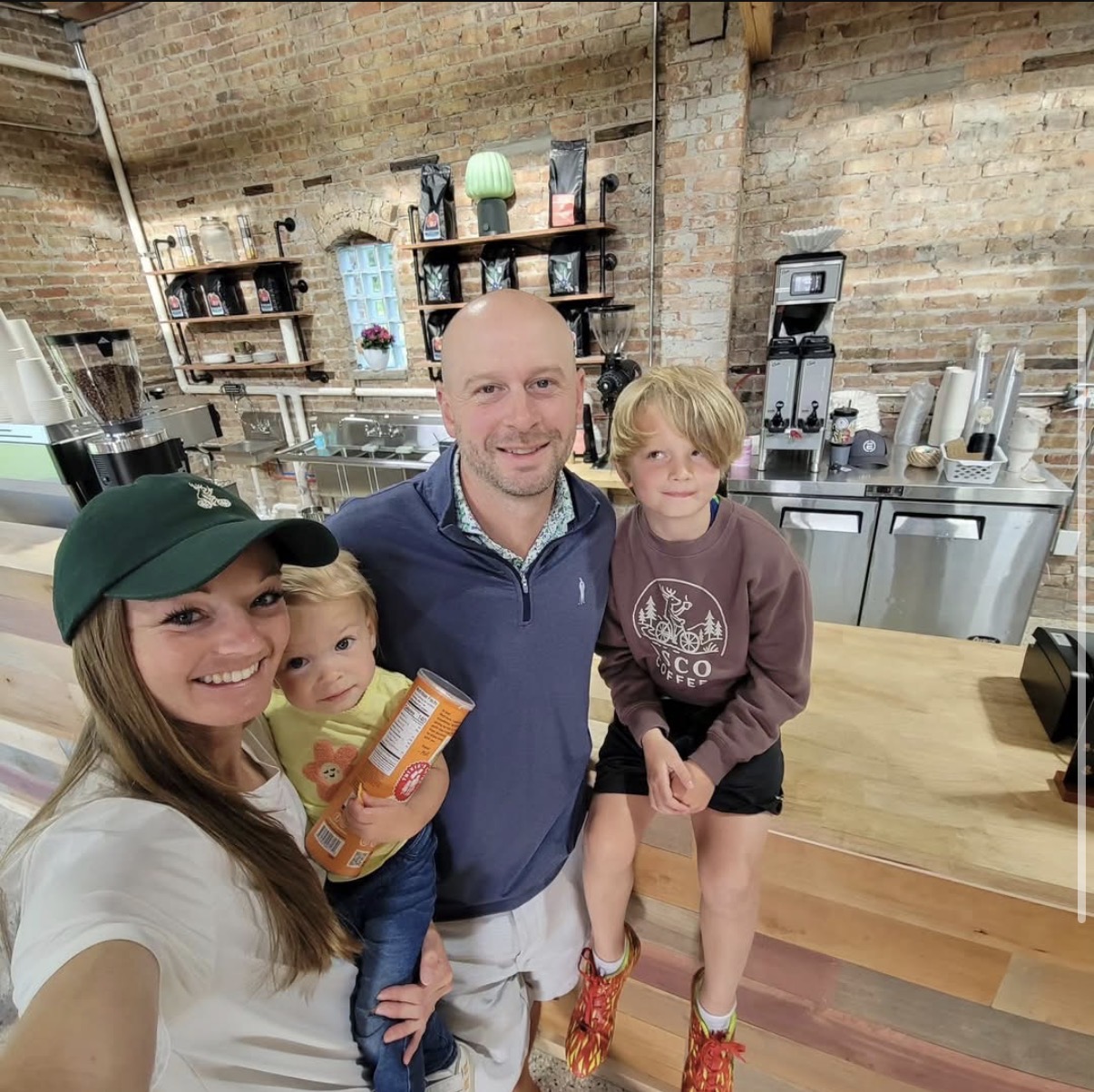 Dan, Stef, Calvin and Olivia together behind the DSCO Coffee counter