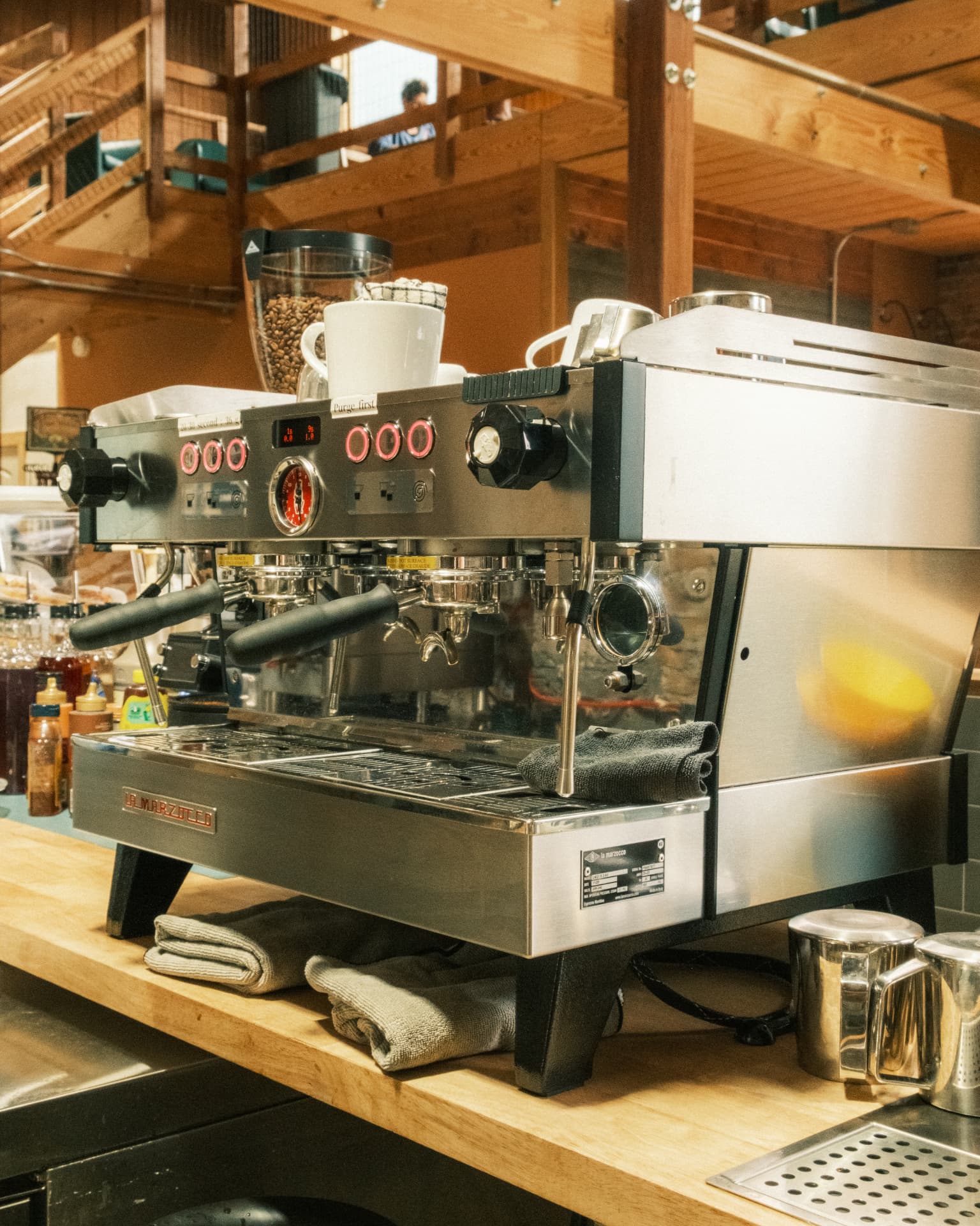 The La Marzocco espresso machine ready behind the DSCO Coffee counter